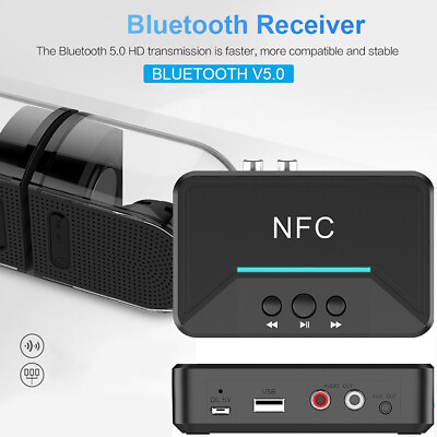 #ad Bluetooth 5.0 Wireless NFC USB Stereo Receiver Audio Music RCA Speaker Adapter $12.86
