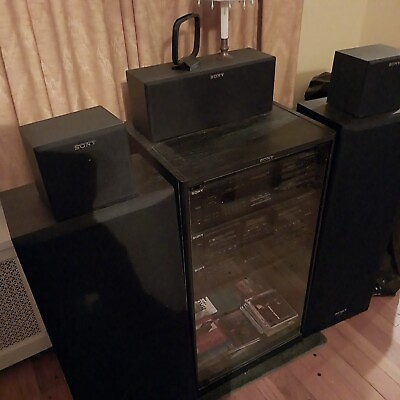 #ad Sony surround sound stereo system 5 speakers including 2 tower amp; cabinet $100.00