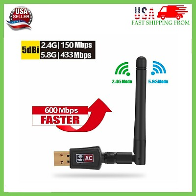 #ad 600Mbps Wireless USB Wifi Adapter Dongle Dual Band 2.4G 5GHz W Antenna 802.11AC $5.96