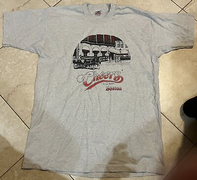 #ad Vintage 1990 Graphic T Shirt Boston Bar Cheers Single Stitch Gray Men#x27;s XL $11.11
