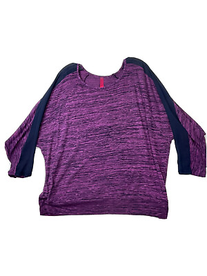#ad Womens Plus Size 2X Pure Energy 2 Purple Stretch Pullover 3 4 Sleeve Top Shirt $9.00
