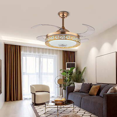#ad 42quot; 3 Color LED Light Invisible Ceiling Fan Chandelier Bluetooth SpeakerRemote $98.00