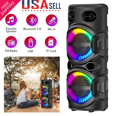 #ad Portable Bluetooth Speaker Dual 8quot; Subwoofer Heavy Bass Sound System Party $48.68