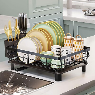 #ad Drying Dish Rack and Drain Board Set Utensil Holder Iron Metal Kitchen Counter $21.69