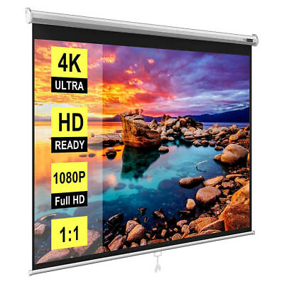 #ad 120quot;1:1 Projection Projector Screen Manual Pull Down Matte HD Movie Theater Home $59.99