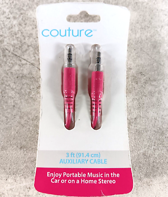 #ad Couture Pink Auxiliary Cable 3 Ft 91.4 Cm for Car and Home Stereo NEW SEALED $6.20