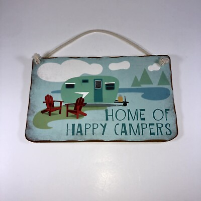 #ad Home Of Happy Campers Sign Wood Wall Decoration 5.5” x 9.5” RV Decor NWT $7.50