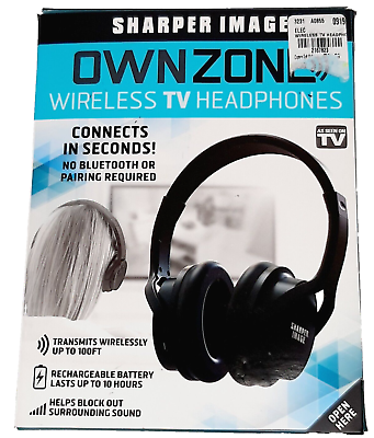 #ad Sharper Image Own Zone Wireless TV Headphones Over Ear Rechargeable Complete $29.99