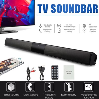 #ad Surround Sound Bar 4 Speaker System Wireless BT Subwoofer TV Home Theater Remote $32.99