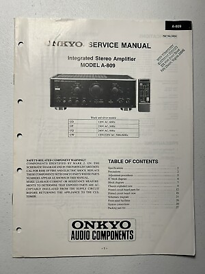 #ad Onkyo Model A 809 Integrated Stereo Amplifier Amp Service Manual Original OEM $26.99
