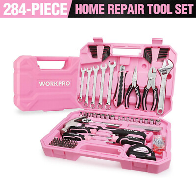 #ad WORKPRO Pink Household Home Tool Kit 284PC Mechanic Tool Set with Socket Set $51.99