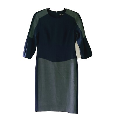 #ad Teri Jon By Rickie Freeman Navy And Gray Midi 3 4 Sleeves Dress Size 4 $89.99