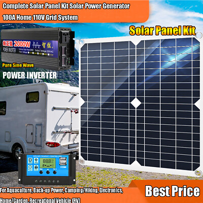#ad 110V 2000W Solar Panel Kit Complete Solar Power Generator 100A Home System $162.99