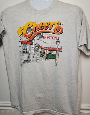 #ad Vtg 1995 Cheers Graphic T Shirt Boston Bar Single Stitch Gray USA Men#x27;s XL $13.00