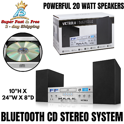 #ad Bluetooth CD Player Shelf Stereo System FM Radio Tuner 20 Watt Speaker Vintage $224.37