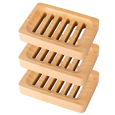 #ad 3 Pack Bamboo Wood Soap Dish Bar Sponge Holder for Kitchen Sink Bathroom $13.99