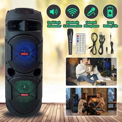 #ad Dual 6.5quot; Woofer Portable FM Bluetooth Party Speaker Heavy Bass Sound With Mic $56.00