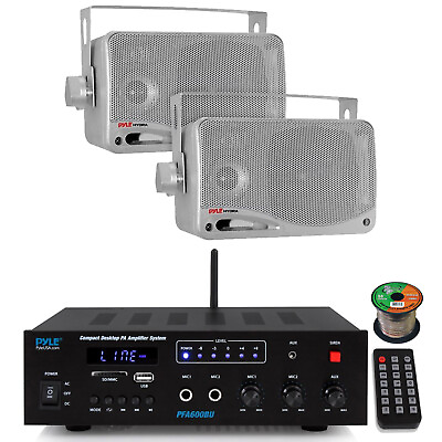 #ad Pyle PFA600BU Bluetooth FM PA Amplifier Receiver 2x 3.5#x27;#x27; 200W Silver Speakers $97.49