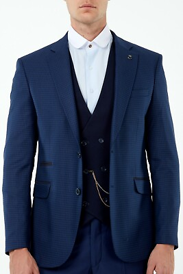 #ad Jack Martin Blue Micro Check Blazer 3 Piece Mix amp; Match Wedding Suit GBP 199.00