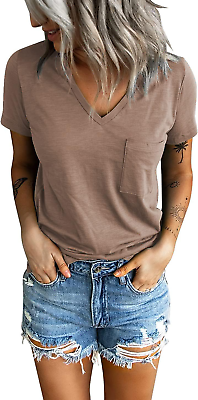 #ad #ad Sunborui Women#x27;s Summer Short Sleeve V Neck T Shirts Pocket $28.99