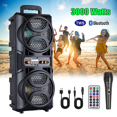 #ad 3000W TWS Portable Bluetooth FM Party Speaker Sub Woofer Heavy Bass Sound System $42.99