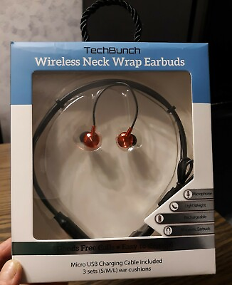#ad Tech Bunch Wireless Neck Wrap Earbuds Red Hands Free Calling Microphone $19.99
