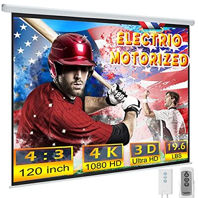 #ad 120inch Motorized Projection Screen 4:3 4K 3D HD Electric Projector 120INCH $265.61