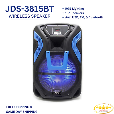 #ad 15quot; Wireless Bluetooth Speaker Mega Party LED Subwoofer Karaoke Remote JDS 3815 $104.99