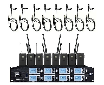 #ad Wireless Theatre Microphone for Actors UHF 8 Channel Receiver 8 Antennas 8 Lapel $579.00