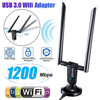 #ad Wireless USB 3.0 WiFi Adapter Antenna 1200Mbps Long Range Dual Band 5GHz 2.4GHz $18.98