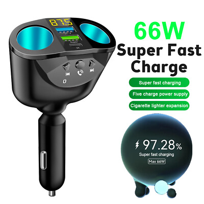 #ad Dual USB Car Charger Bluetooth Splitter Cigarette Lighter Fast Charge Adapter $11.98