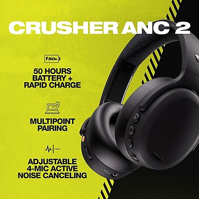 #ad Skullcandy CRUSHER ANC 2 Wireless Headphones w SENSORY BASS Cert Refurb BLACK $99.99