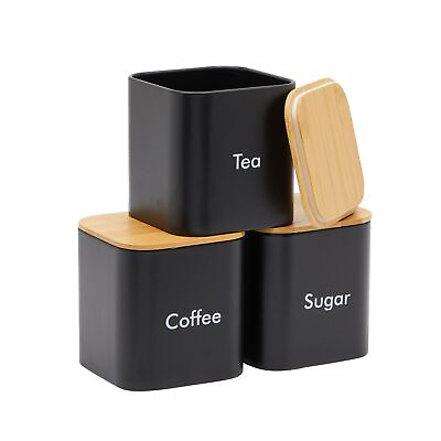 #ad Set of 3 Canister Sets for Kitchen Counter Tea Coffee Sugar Iron Barrel $25.49