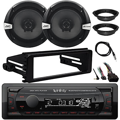 #ad Infinity Receiver 2x 6.5quot; 300W Speaker w Antenna Adapters Harley Install Kit $144.99