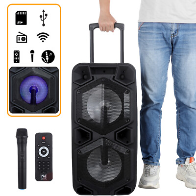 #ad Portable Bluetooth PA Speaker System 9000W Dual 10quot; Woofer Heavy Bass w DJ Light $139.99