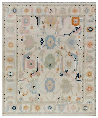 #ad Modern Oushak Turkish Hand Knotted Rug 9x12 Ivory 100% Wool Carpets for Home $498.75