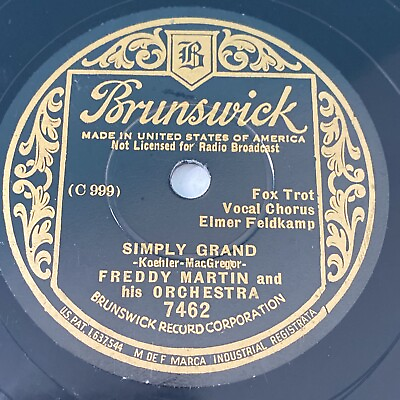 #ad Freddy Martin Orchestra 78 rpm Brunswick 7482 Simply Grand JAZZ 1935 V $15.00