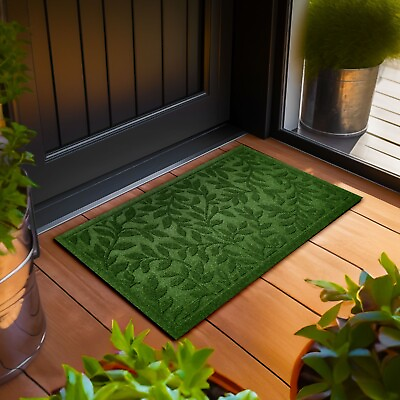 #ad G128 Home Entrance Green Leaves Door Mat 17x29.5 In Welcome Mats $21.99
