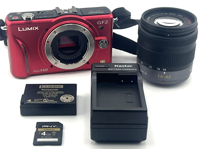 #ad Panasonic Lumix DMC GF2 Digital Camera RED 12.1MP Kit 14 42mm OIS Lens TESTED $296.00