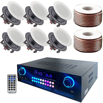 #ad Home Theater System 2000 W Bluetooth Amplifier w 6 QTY 6.5quot; Ceiling Speaker $399.99