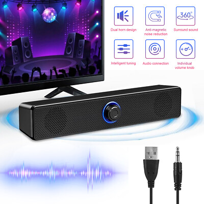 #ad USB Stereo Bass Sound Computer Speakers 3.5mm Wired Soundbar PC Desktop Laptop $14.95