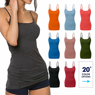 #ad Women#x27;s Long Camisole Tank Tops Cotton Basic Cami Plain S 3XL $10.99