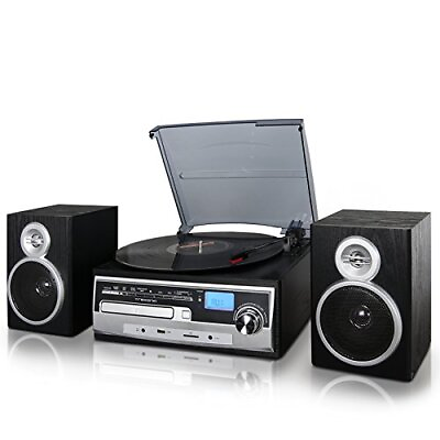 #ad 3 Speed Vinyl Turntable Home Stereo System with CD Player FM Radio Bluetoot... $153.44
