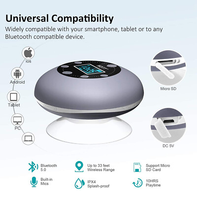 #ad Wireless Bluetooth Speaker LCD Clock Handsfree Waterproof for Bathroom Shower $35.70