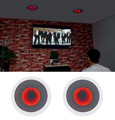 #ad Pair Rockville HC85 LED 8quot; 700 Watt In Ceiling Home Theater Speakers w Red LED $54.95