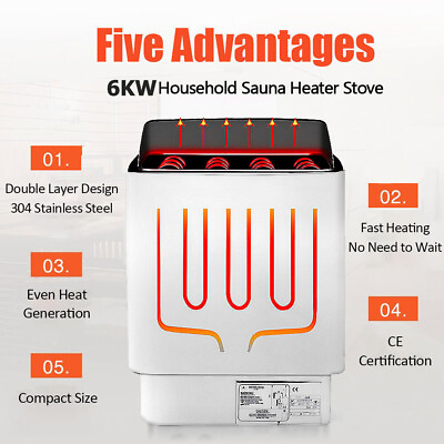 #ad 6KW Sauna Heater Stove Dry Stainless Steel Sauna Stove with External Control USA $379.99
