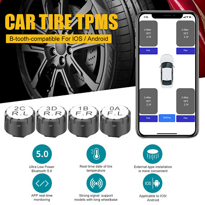 #ad 2 3 4 Sensors TPMS Bluetooth Tire Pressure Monitoring Sensor for Car Motorcycle $30.32