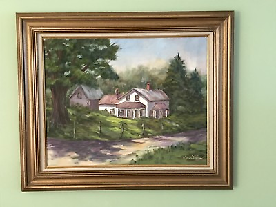 #ad Beautiful Landscape White Home on Farm Oil Painting Eleanor Bolduc Upstate NY $189.00