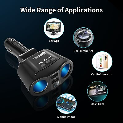 #ad USB Car Charger Bluetooth Splitter Cigarette Lighter Fast Charge Switch Adapter $7.99