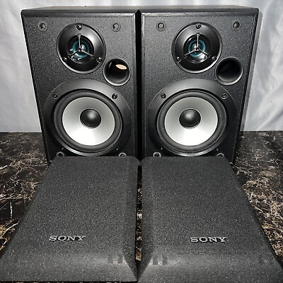 #ad Sony SS B1000 Compact 2 Way Speaker Pair 120 Watts Tested Working With Covers $60.00